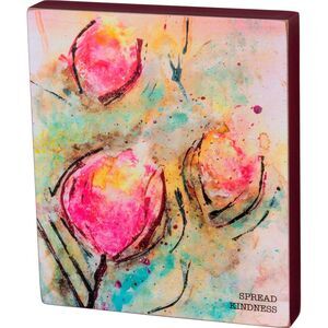 Primitives by Kathy Spread Kindness Pink Floral Block Sign Wood 7 Inches